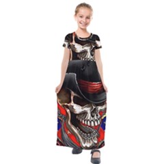 Confederate Flag Usa America United States Csa Civil War Rebel Dixie Military Poster Skull Kids  Short Sleeve Maxi Dress by Ket1n9