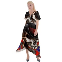 Confederate Flag Usa America United States Csa Civil War Rebel Dixie Military Poster Skull Cross Front Sharkbite Hem Maxi Dress by Ket1n9