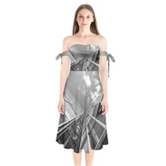 Architecture-skyscraper Shoulder Tie Bardot Midi Dress by Ket1n9