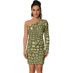 Aligator-skin Long Sleeve One Shoulder Mini Dress by Ket1n9