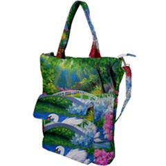 Swan Bird Spring Flowers Trees Lake Pond Landscape Original Aceo Painting Art Shoulder Tote Bag by Ket1n9