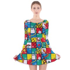 Snakes And Ladders Long Sleeve Velvet Skater Dress by Ket1n9