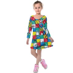 Snakes And Ladders Kids  Long Sleeve Velvet Dress by Ket1n9