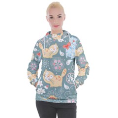 Cute Cat Background Pattern Women s Hooded Pullover by Ket1n9