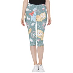 Cute Cat Background Pattern Inside Out Lightweight Velour Capri Leggings  by Ket1n9