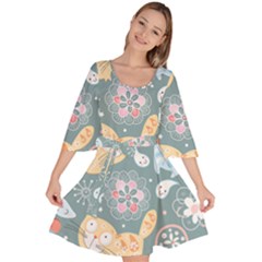 Cute Cat Background Pattern Velour Kimono Dress by Ket1n9