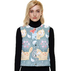 Cute Cat Background Pattern Women s Button Up Puffer Vest by Ket1n9