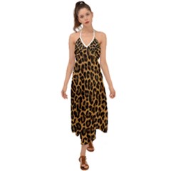 Tiger Skin Art Pattern Halter Tie Back Dress 