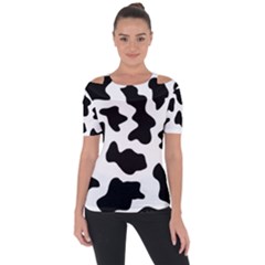 Animal-print-black-and-white-black Shoulder Cut Out Short Sleeve Top by Ket1n9