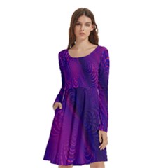 Abstract-fantastic-fractal-gradient Long Sleeve Knee Length Skater Dress With Pockets