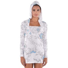 Traditional Art Batik Flower Pattern Long Sleeve Hooded T-shirt