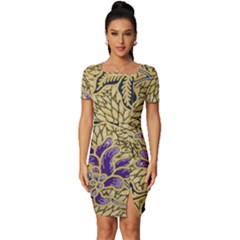 Traditional Art Batik Pattern Fitted Knot Split End Bodycon Dress by Ket1n9