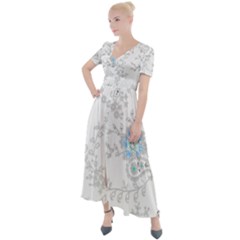 Traditional Art Batik Flower Pattern Button Up Short Sleeve Maxi Dress by Ket1n9