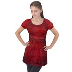 Red-grunge-texture-black-gradient Puff Sleeve Tunic Top by Ket1n9