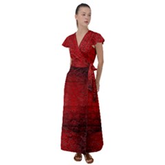 Red-grunge-texture-black-gradient Flutter Sleeve Maxi Dress by Ket1n9