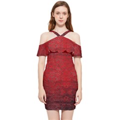Red-grunge-texture-black-gradient Shoulder Frill Bodycon Summer Dress