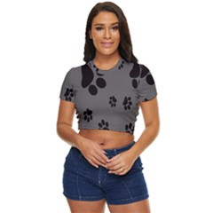 Dog-foodprint Paw Prints Seamless Background And Pattern Side Button Cropped T-shirt by Ket1n9