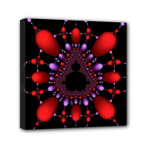 Fractal Red Violet Symmetric Spheres On Black Mini Canvas 6  x 6  (Stretched)