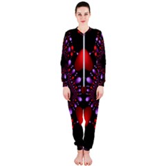 Fractal Red Violet Symmetric Spheres On Black OnePiece Jumpsuit (Ladies)