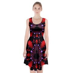 Fractal Red Violet Symmetric Spheres On Black Racerback Midi Dress by Ket1n9