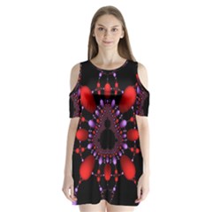 Fractal Red Violet Symmetric Spheres On Black Shoulder Cutout Velvet One Piece