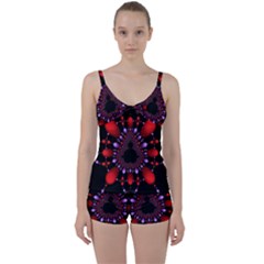 Fractal Red Violet Symmetric Spheres On Black Tie Front Two Piece Tankini by Ket1n9