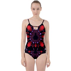 Fractal Red Violet Symmetric Spheres On Black Cut Out Top Tankini Set by Ket1n9