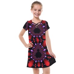 Fractal Red Violet Symmetric Spheres On Black Kids  Cross Web Dress