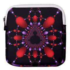 Fractal Red Violet Symmetric Spheres On Black Mini Square Pouch by Ket1n9