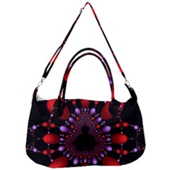 Fractal Red Violet Symmetric Spheres On Black Removable Strap Handbag by Ket1n9