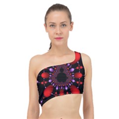 Fractal Red Violet Symmetric Spheres On Black Spliced Up Bikini Top 