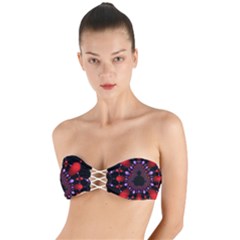 Fractal Red Violet Symmetric Spheres On Black Twist Bandeau Bikini Top