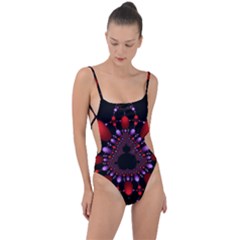 Fractal Red Violet Symmetric Spheres On Black Tie Strap One Piece Swimsuit by Ket1n9