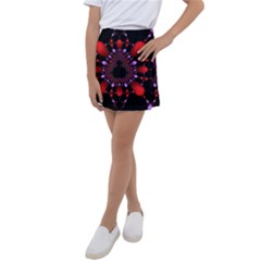 Fractal Red Violet Symmetric Spheres On Black Kids  Tennis Skirt