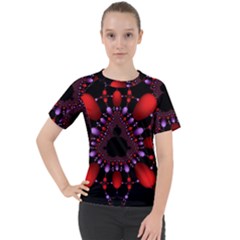 Fractal Red Violet Symmetric Spheres On Black Women s Sport Raglan T-Shirt