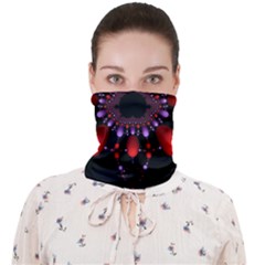 Fractal Red Violet Symmetric Spheres On Black Face Covering Bandana (Adult)