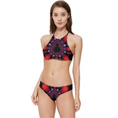 Fractal Red Violet Symmetric Spheres On Black Banded Triangle Bikini Set by Ket1n9