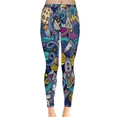 Cartoon-hand-drawn-doodles-on-the-subject-of-space-style-theme-seamless-pattern-vector-background Inside Out Leggings by Ket1n9