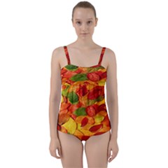 Leaves Texture Twist Front Tankini Set by Ket1n9