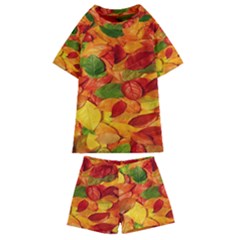 Leaves Texture Kids  Swim T-shirt And Shorts Set by Ket1n9