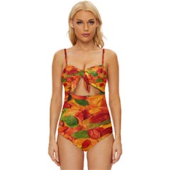 Leaves Texture Knot Front One-piece Swimsuit by Ket1n9