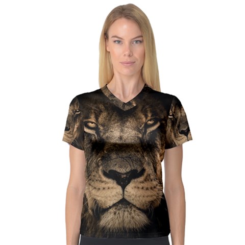 African-lion-mane-close-eyes V-neck Sport Mesh T-shirt by Ket1n9