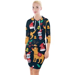 Funny Christmas Pattern Background Quarter Sleeve Hood Bodycon Dress