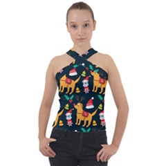 Funny Christmas Pattern Background Cross Neck Velour Top by Ket1n9
