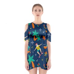 Colorful Funny Christmas Pattern Shoulder Cutout One Piece Dress
