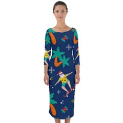Colorful Funny Christmas Pattern Quarter Sleeve Midi Bodycon Dress by Ket1n9