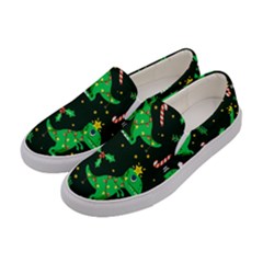 Christmas Funny Pattern Dinosaurs Women s Canvas Slip Ons by Ket1n9