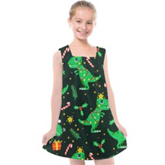 Christmas Funny Pattern Dinosaurs Kids  Cross Back Dress by Ket1n9