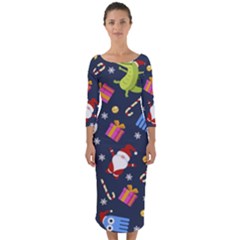 Colorful Funny Christmas Pattern Quarter Sleeve Midi Bodycon Dress by Ket1n9