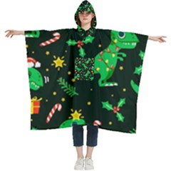 Christmas Funny Pattern Dinosaurs Women s Hooded Rain Ponchos by Ket1n9